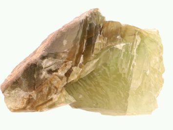 Zielonkawy kryształ selenitu na jasnym tle.