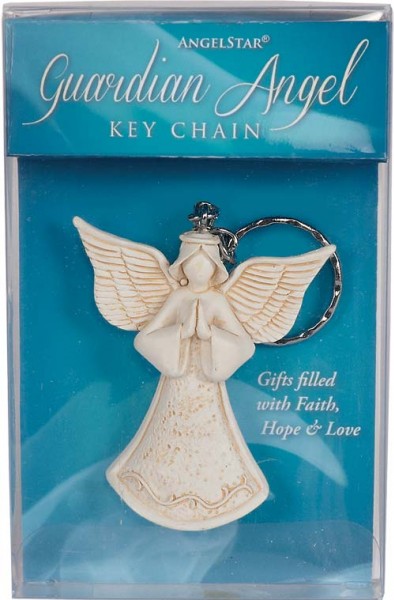 Breloczek w kształcie anioła stróża w opakowaniu z napisem "Guardian Angel".
