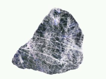 Szara skała z białymi żyłkami na jasnym tle.