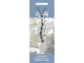 Zawieszka z kryształów kwarcu na sznurku, opakowanie z napisem „HEALING”.