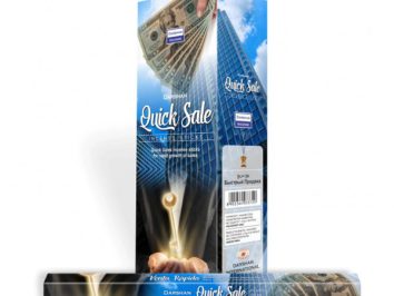 Opakowanie kadzidełek Quick Sale z motywem dolarów i wysokiego budynku w tle.