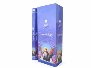 Fioletowe opakowanie kadzidełek z ilustracją anioła na przedniej części.