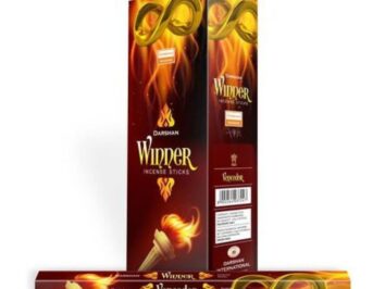 Pudełko i opakowania kadzidełek Darshan Winner z motywem płonącej pochodni.