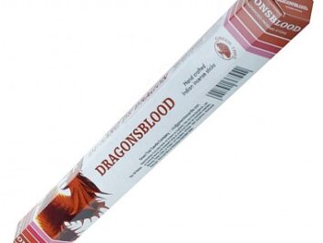 Opakowanie kadzidełek zapachowych Dragonsblood w biało-czerwonej tubie.