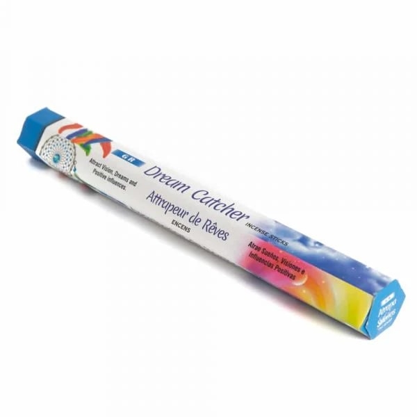 Pudełko patyczków zapachowych Dream Catcher z kolorową grafiką na białym tle.