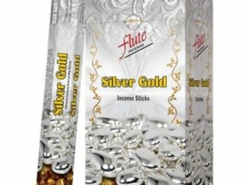 Pudełko i opakowanie kadzidełek Flute Silver Gold z ozdobnymi srebrnymi i złotymi kamieniami.