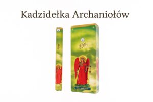 Kadzidełka Archaniołów na białym tle – opakowania z wizerunkiem Archanioła. Opakowanie kadzidełek archaniołów Flute z wizerunkiem anioła w czerwonych szatach.